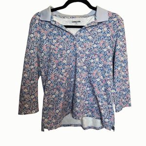 Lands End Women Floral Popover Size Medium Collar 100% Cotton